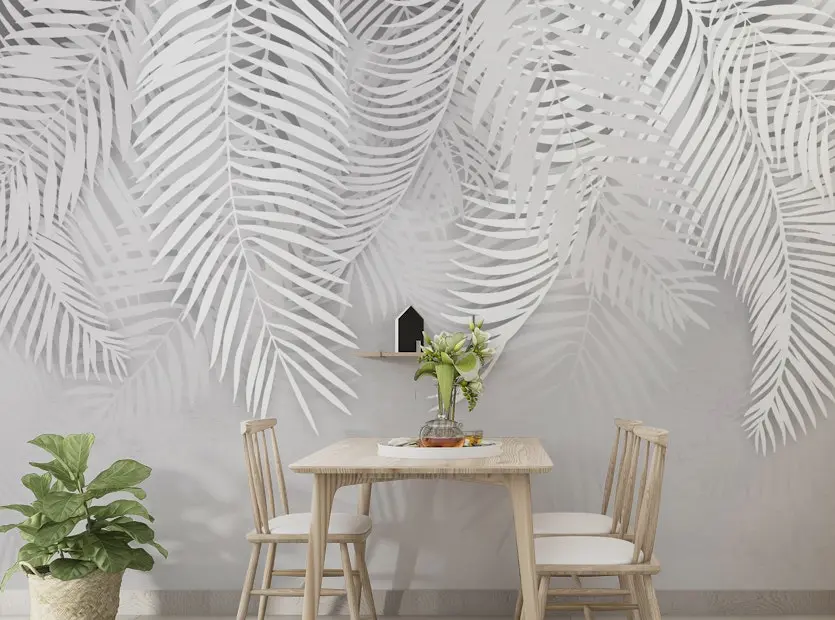 White Palm Leaves Concrete Texture Mural